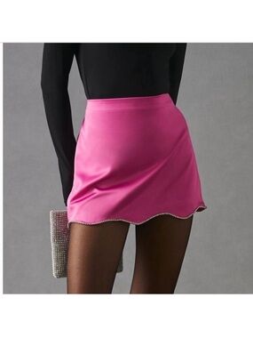 Anthropologie Scalloped Rhinestone Trim Mini Skirt Pink 10